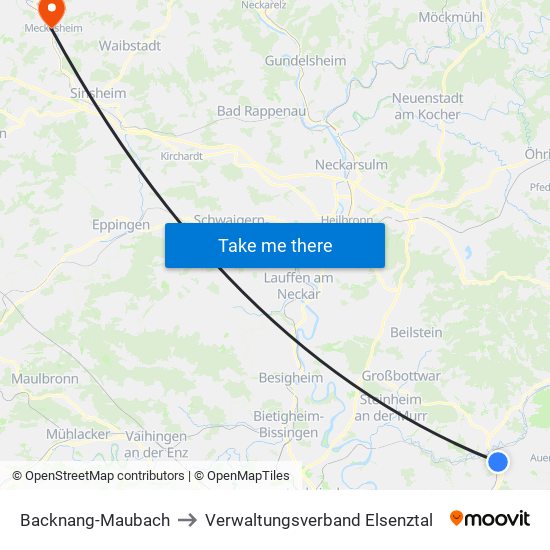 Backnang-Maubach to Verwaltungsverband Elsenztal map