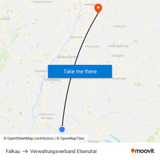 Falkau to Verwaltungsverband Elsenztal map