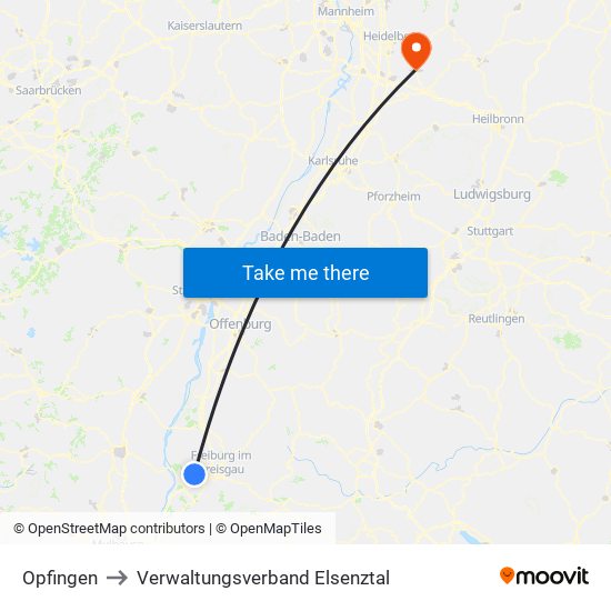 Opfingen to Verwaltungsverband Elsenztal map