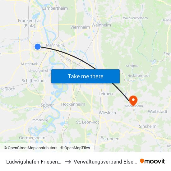 Ludwigshafen-Friesenheim to Verwaltungsverband Elsenztal map