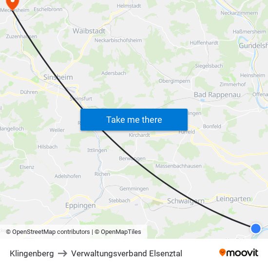 Klingenberg to Verwaltungsverband Elsenztal map