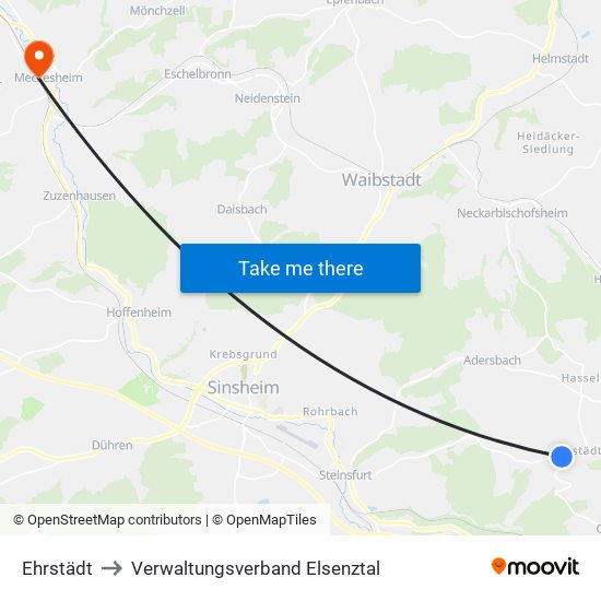 Ehrstädt to Verwaltungsverband Elsenztal map