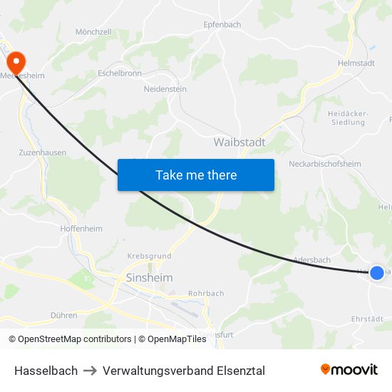 Hasselbach to Verwaltungsverband Elsenztal map