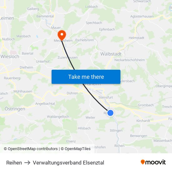 Reihen to Verwaltungsverband Elsenztal map