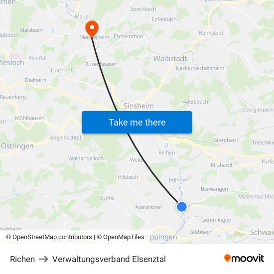 Richen to Verwaltungsverband Elsenztal map