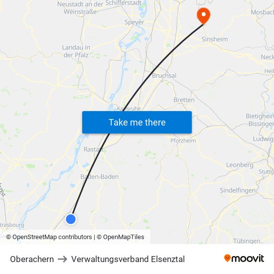 Oberachern to Verwaltungsverband Elsenztal map