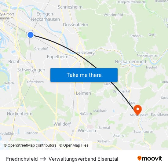 Friedrichsfeld to Verwaltungsverband Elsenztal map