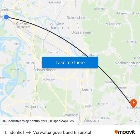 Lindenhof to Verwaltungsverband Elsenztal map