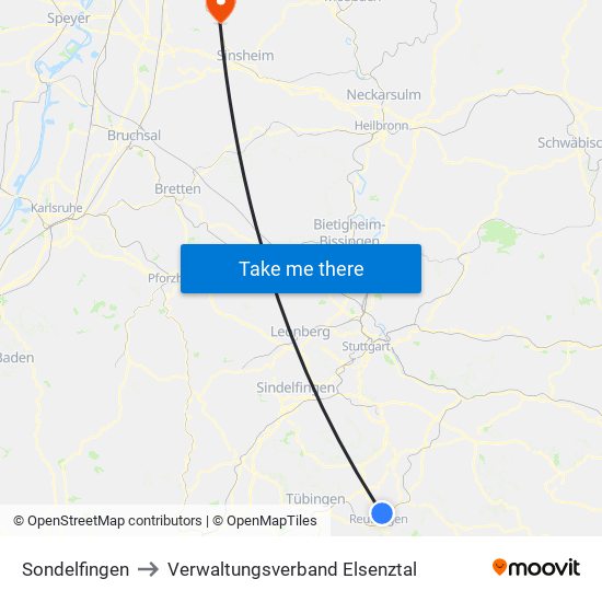 Sondelfingen to Verwaltungsverband Elsenztal map