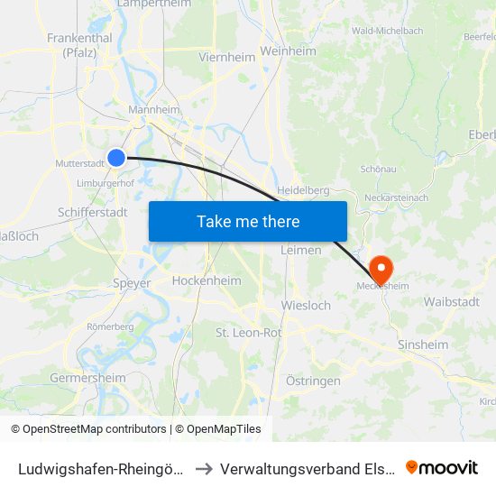 Ludwigshafen-Rheingönheim to Verwaltungsverband Elsenztal map