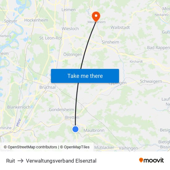 Ruit to Verwaltungsverband Elsenztal map