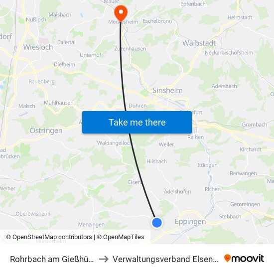 Rohrbach am Gießhübel to Verwaltungsverband Elsenztal map