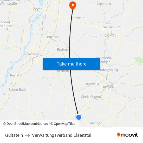 Gültstein to Verwaltungsverband Elsenztal map