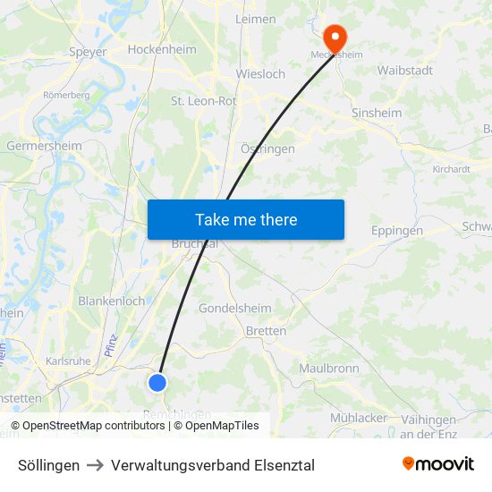 Söllingen to Verwaltungsverband Elsenztal map