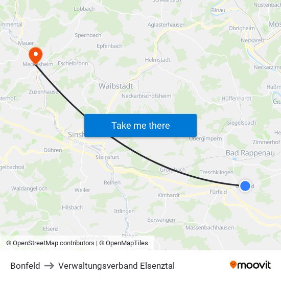 Bonfeld to Verwaltungsverband Elsenztal map