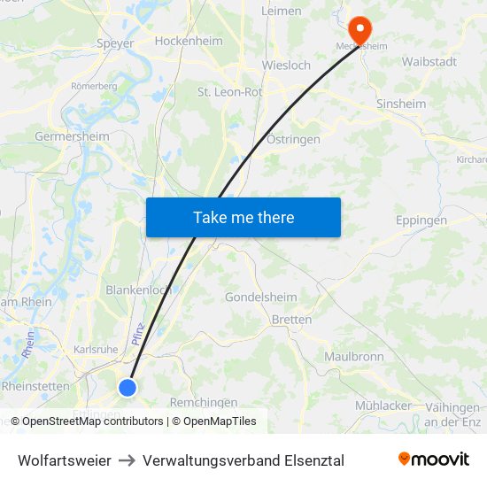 Wolfartsweier to Verwaltungsverband Elsenztal map