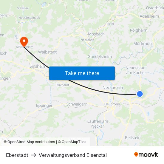 Eberstadt to Verwaltungsverband Elsenztal map