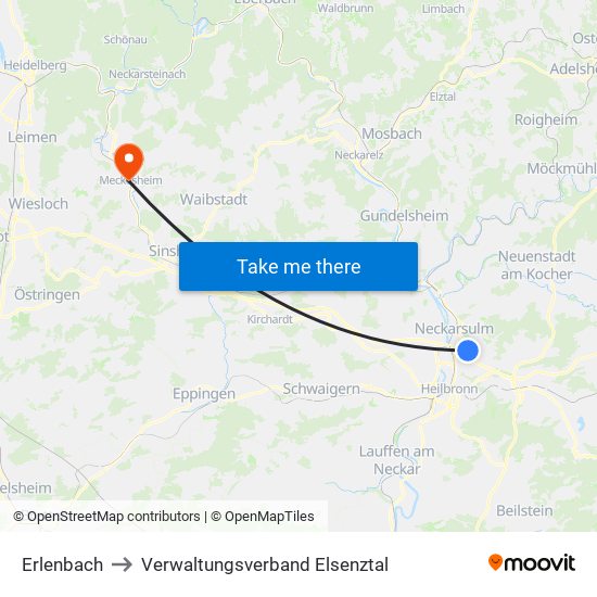 Erlenbach to Verwaltungsverband Elsenztal map