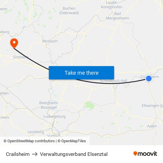 Crailsheim to Verwaltungsverband Elsenztal map