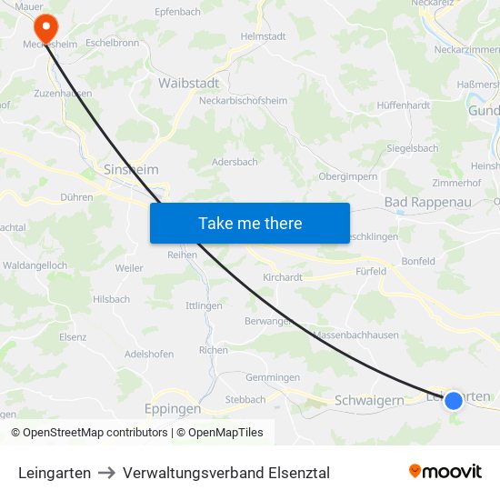 Leingarten to Verwaltungsverband Elsenztal map