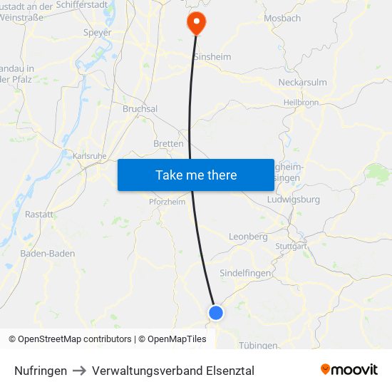 Nufringen to Verwaltungsverband Elsenztal map