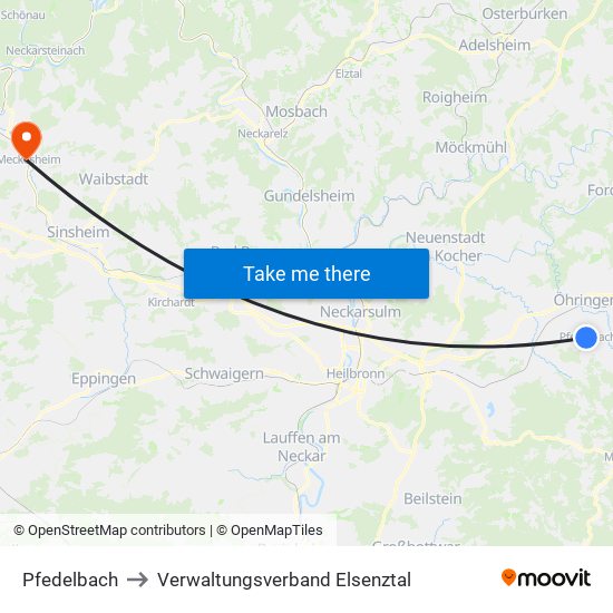 Pfedelbach to Verwaltungsverband Elsenztal map