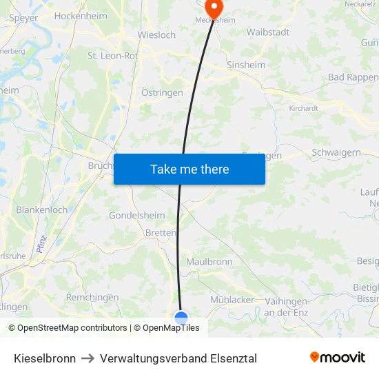 Kieselbronn to Verwaltungsverband Elsenztal map