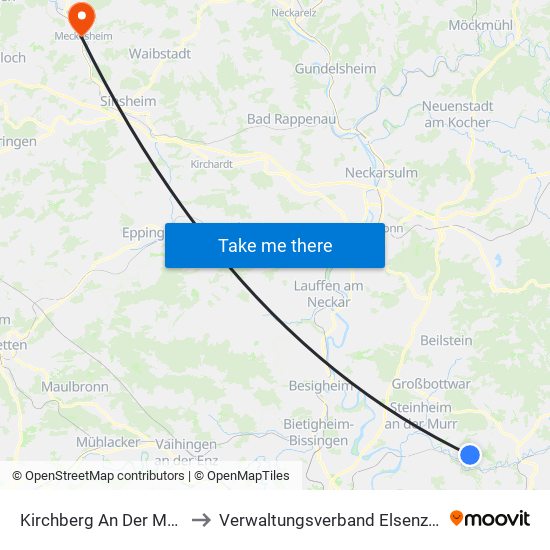 Kirchberg An Der Murr to Verwaltungsverband Elsenztal map