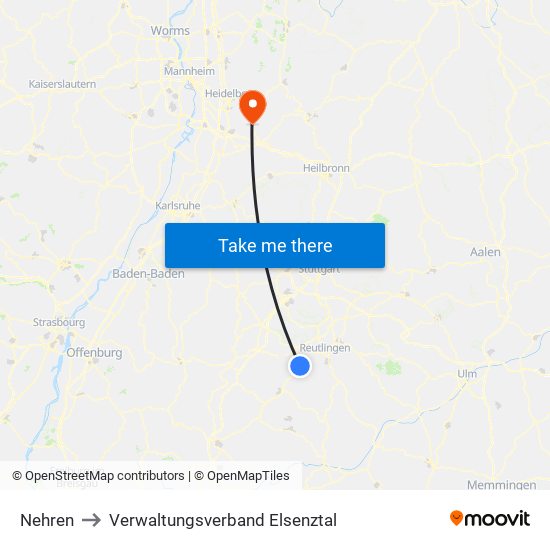 Nehren to Verwaltungsverband Elsenztal map