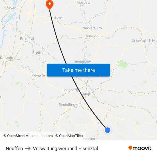 Neuffen to Verwaltungsverband Elsenztal map