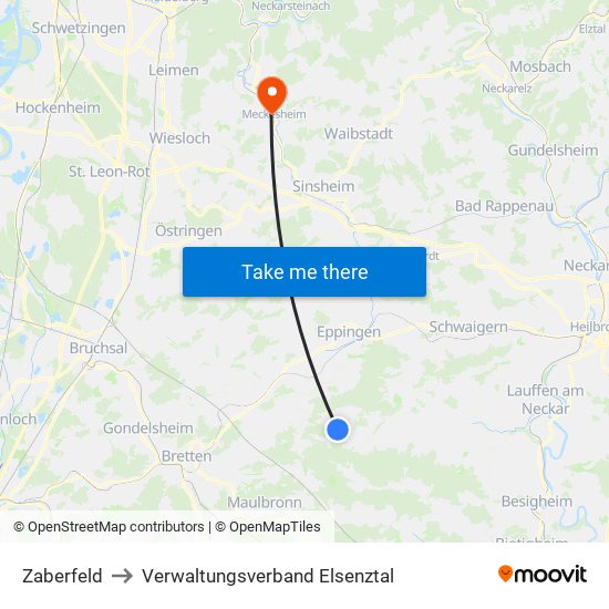 Zaberfeld to Verwaltungsverband Elsenztal map