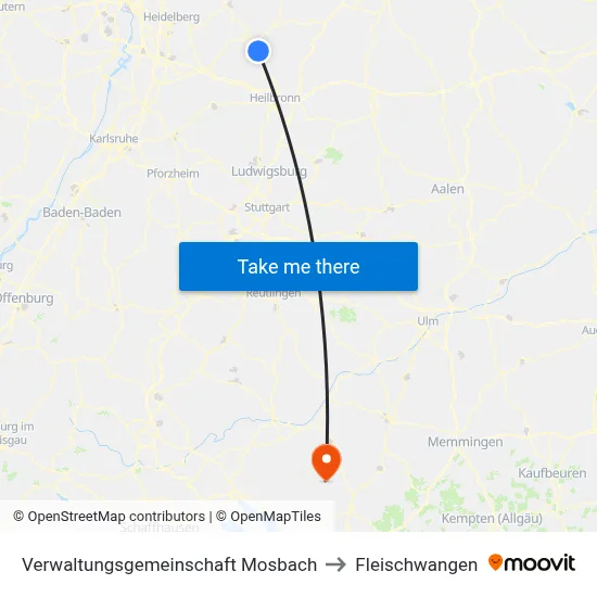 Verwaltungsgemeinschaft Mosbach to Fleischwangen map