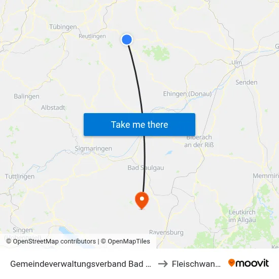Gemeindeverwaltungsverband Bad Urach to Fleischwangen map