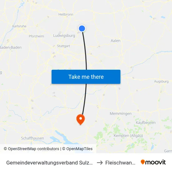 Gemeindeverwaltungsverband Sulzbach to Fleischwangen map