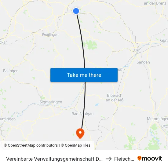 Vereinbarte Verwaltungsgemeinschaft Der Stadt Kirchheim Unter Teck to Fleischwangen map