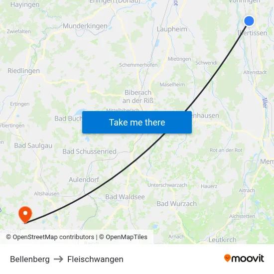 Bellenberg to Fleischwangen map