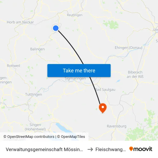 Verwaltungsgemeinschaft Mössingen to Fleischwangen map