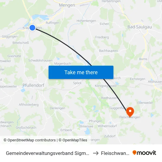 Gemeindeverwaltungsverband Sigmaringen to Fleischwangen map
