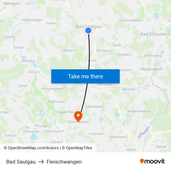 Bad Saulgau to Fleischwangen map