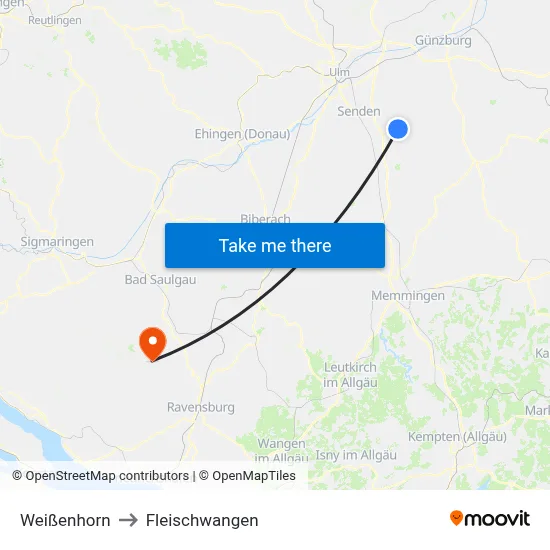Weißenhorn to Fleischwangen map