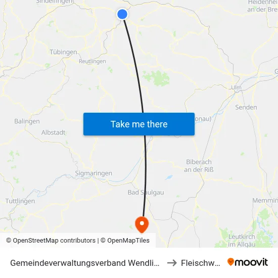 Gemeindeverwaltungsverband Wendlingen am Neckar to Fleischwangen map