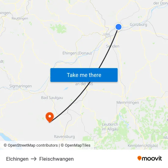 Elchingen to Fleischwangen map