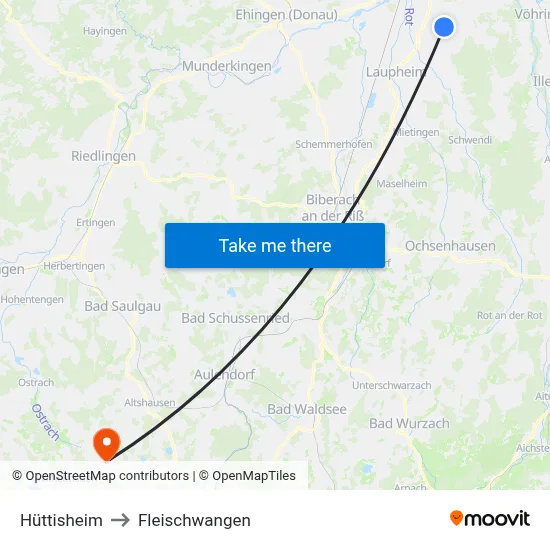Hüttisheim to Fleischwangen map