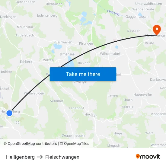 Heiligenberg to Fleischwangen map