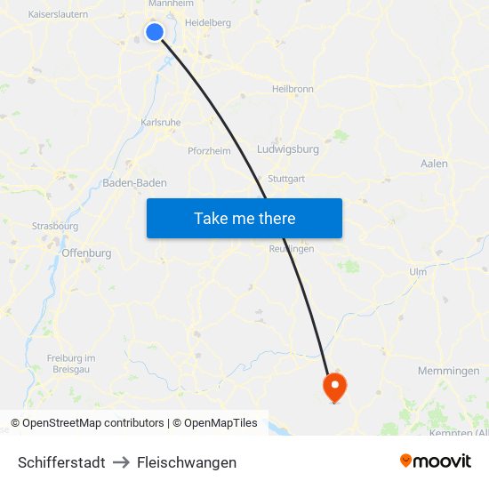 Schifferstadt to Fleischwangen map