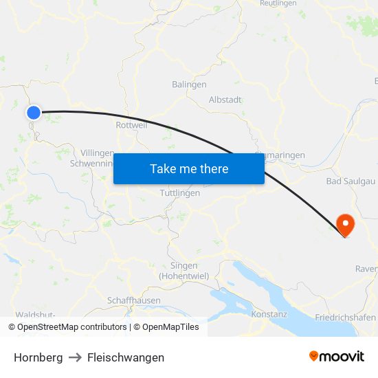 Hornberg to Fleischwangen map