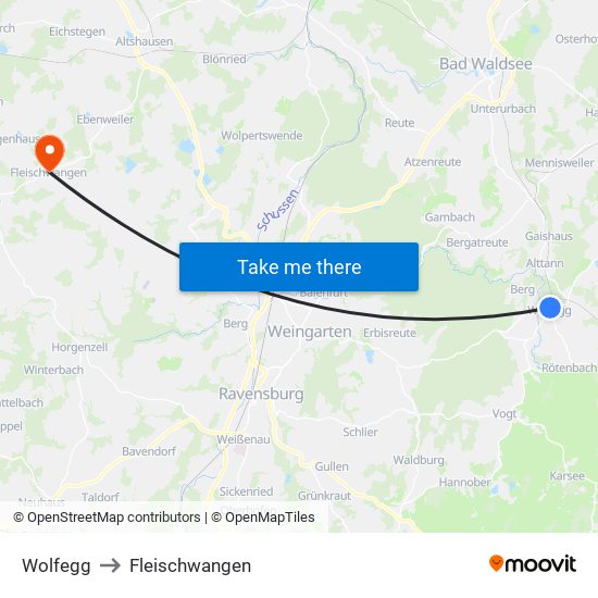 Wolfegg to Fleischwangen map
