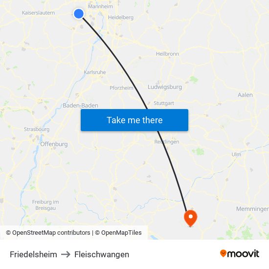 Friedelsheim to Fleischwangen map