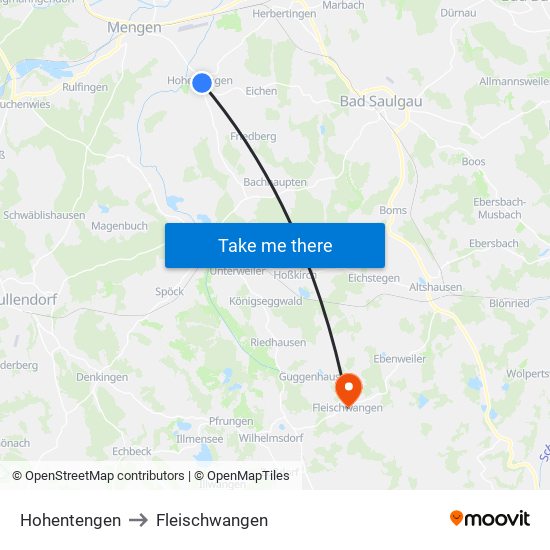 Hohentengen to Fleischwangen map