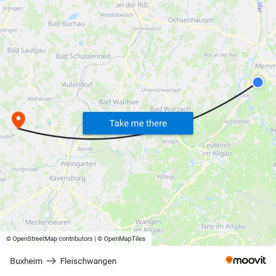 Buxheim to Fleischwangen map